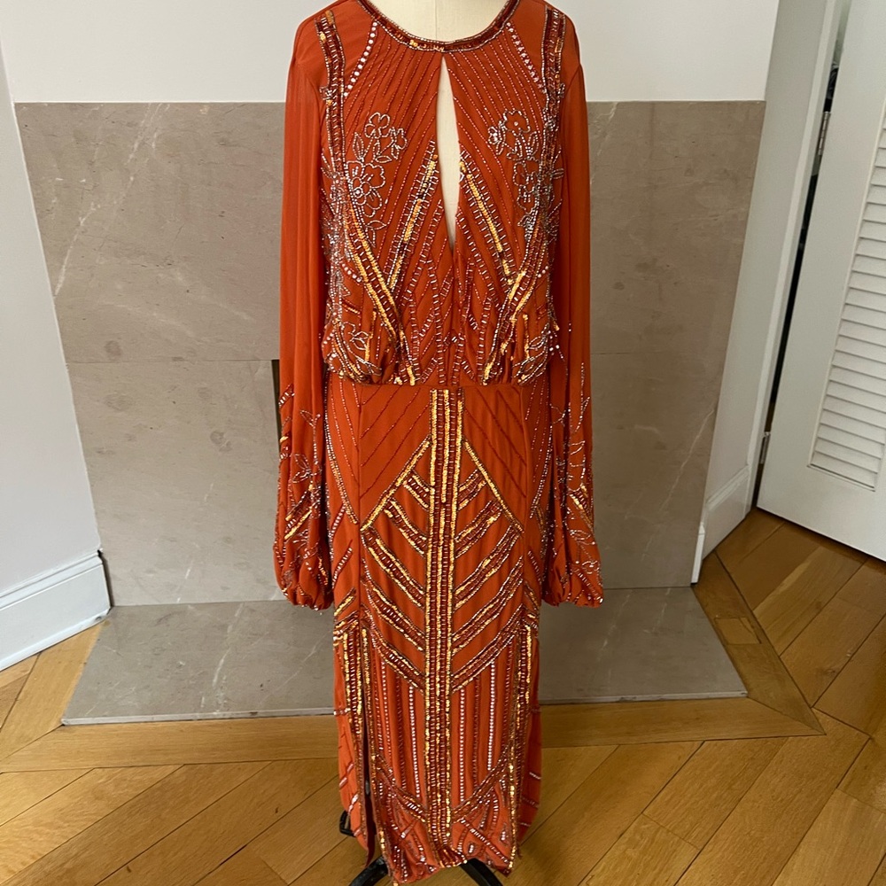 Elegant Orange Beaded Dress
